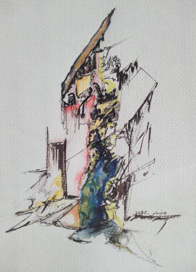 Skeletons of Space | 2025 | Mixed Media on paper | 30 x 20 cm