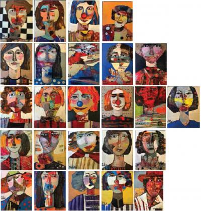 Faces | 2020 | mixed media on canvas mounted on wood | 15 x 20 cm (each)