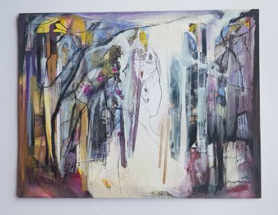 Hidden Roots, Visible Lines 4 | 2025 | 48 x 58 cm | Oil & mixed media on cardboard