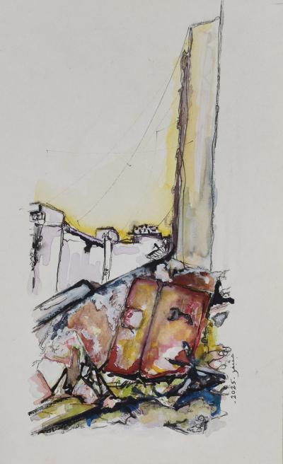 The Weight of the Missing | 2025 | Mixed Media on paper | 30 x 20 cm 