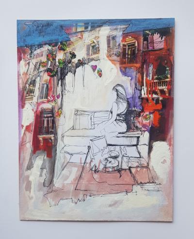 Hidden Roots, Visible Lines 3 | 2025 | 58 x 48 cm | Oil & mixed media on cardboard