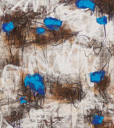 Blue Dot Black Line | 2021 | mixed media on canvas | 120 x 100 cm