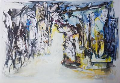 Memory in Motion | 2026 | 70 x 100 cm | Oil & mixed media on canvas