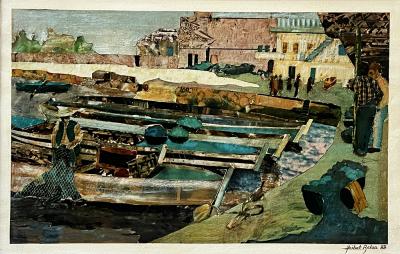 Batroun’s Seaport | 1988 | collage on cardboard | 25x40 cm