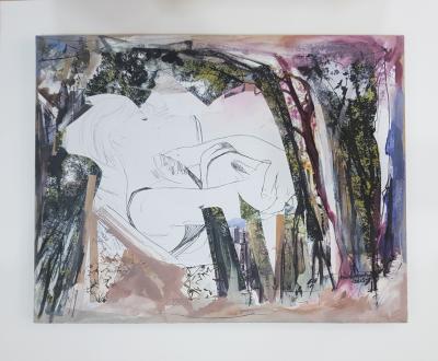 Between Roots and Lines 1 | 2025 | 48 x 58 cm | Oil & mixed media on cardboard