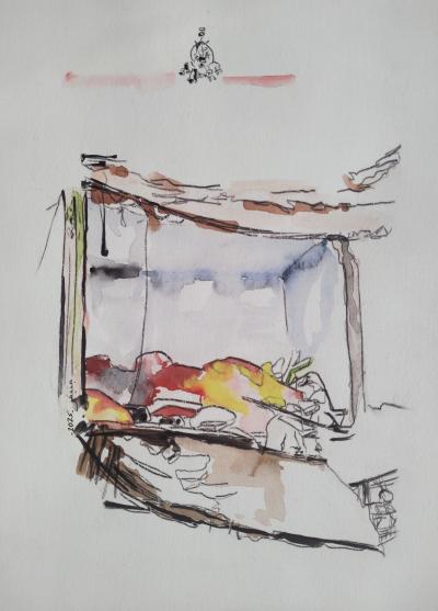 Hollow Scene | 2025 | Mixed Media on paper | 30 x 20 cm