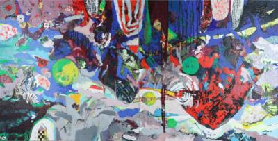 Upside Down World | 2022 | mixed media on canvas |  130x260 cm