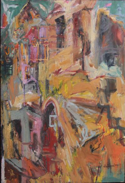 Lebanon Cityscape #3 | 1990 | Oil on paper mounted on wood | 152 x 102 cm 