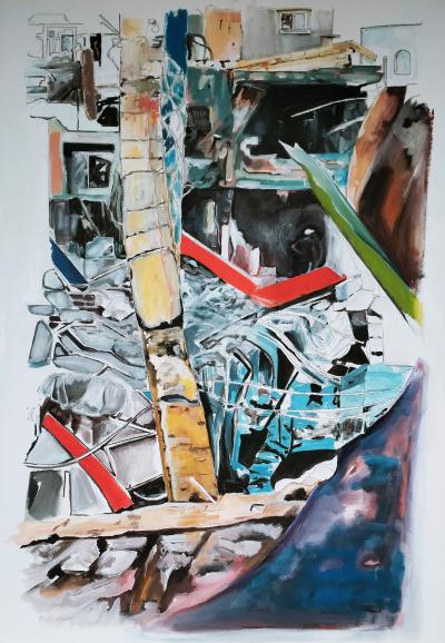 Living In Tetris | 2025 | Acrylic on Canvas | 100 x 70 cm